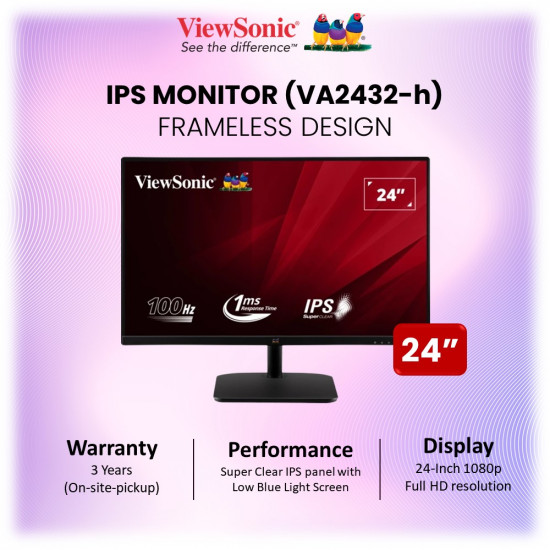 Viewsonic VA2432-H 24 Inch 1080p IPS Monitor with Frameless Design