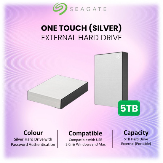 Seagate One Touch with Password Hard Drive 5TB (Silver)