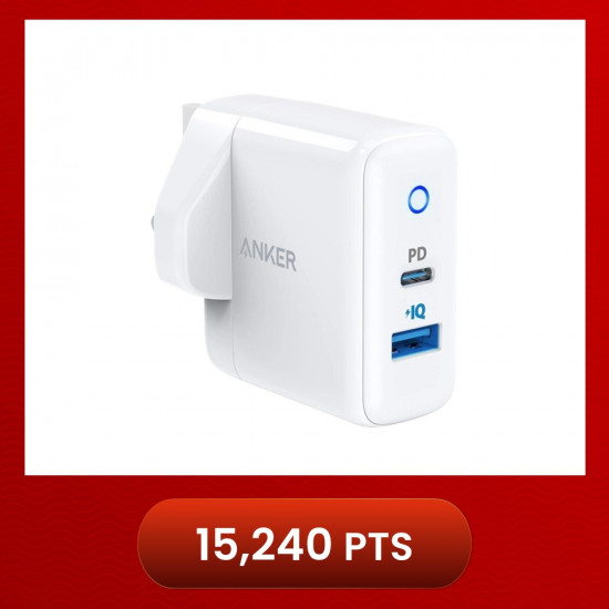 Anker A2626 PowerPort PD+2 33W PD + PIQ2.0 USB-C Wall Charger with LED Indicator Power Deliver Fast Charge - White