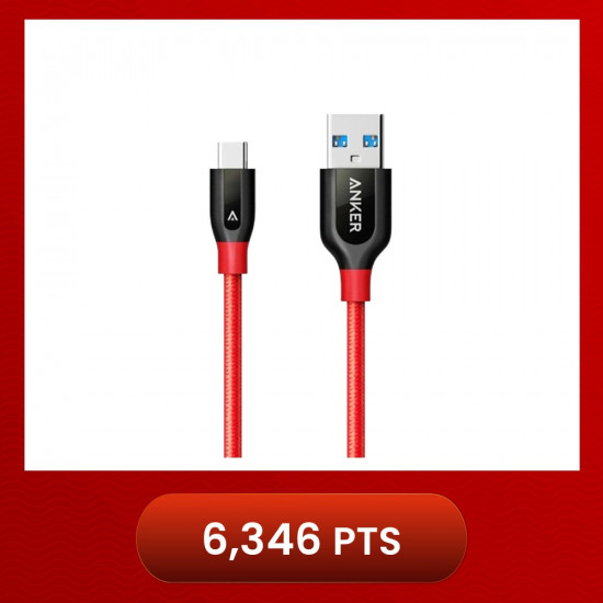 Anker A8168 PowerLine+ 3ft USB-C to USB-A 3.0 Connector Cable - Red (0.9m)