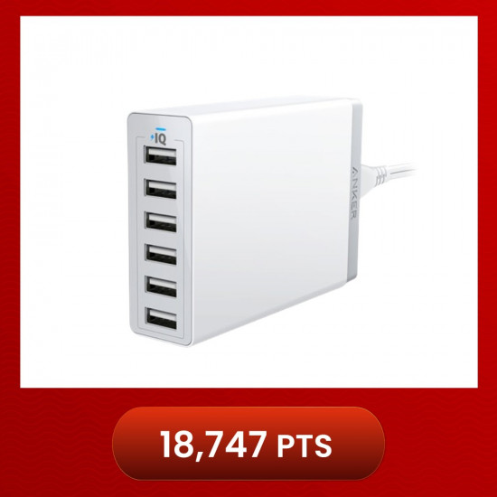 Anker A2123 PowerPort 60W 6-Port USB Desktop Charger - White