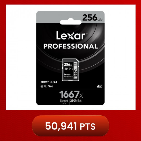 Lexar 1667X Professional 256GB V60 U3 SDXCâ„¢ UHS-II Memory Cards (up to 250MB/s read, 120MB/s write)