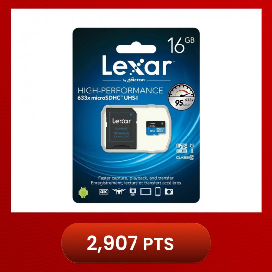 Lexar 633X microSDXC 16GB High-Performance Class10 Memory Cards with SD Adapter (up to 95MB/s Read)