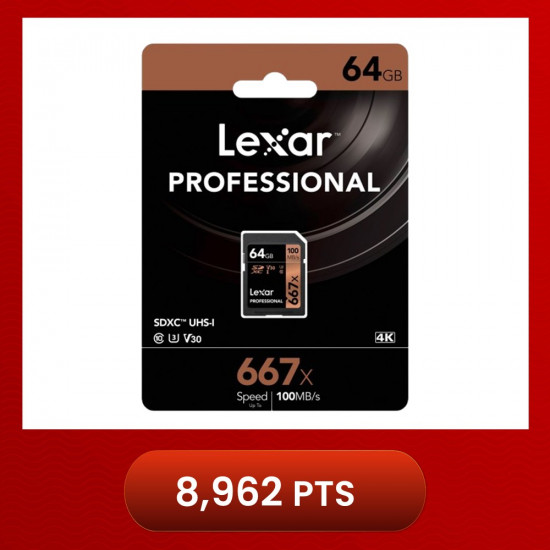 Lexar 667X Professional 64GB U3 V30 SDXCâ„¢ UHS-I Memory Cards (up to 100MB/s read, Write 60MB/s)