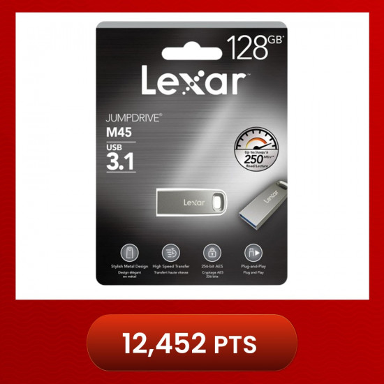 Lexar M45 Jumpdrive 128GB USB 3.1 Metal Flash Drive (up to 250MB/s read)