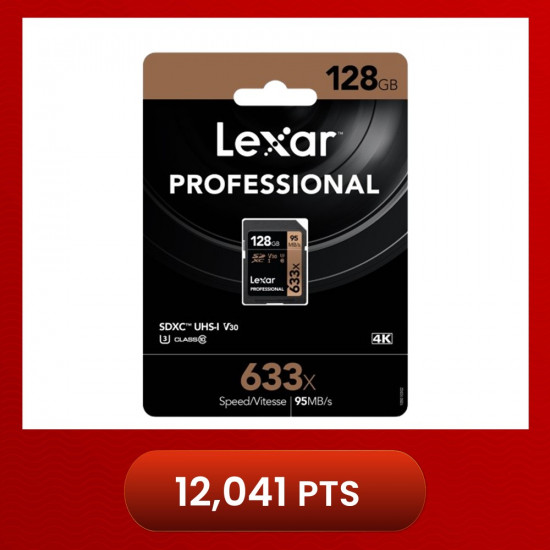 Lexar 633X Professional 128GB V30 U3 SDHCâ„¢/SDXCâ„¢ UHS-I Memory Cards (up to 95MB/s read, Write 45MB/s)