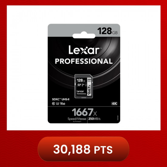 Lexar 1667X Professional 128GB V60 U3 SDXCâ„¢ UHS-II Memory Cards (up to 250MB/s read, 120MB/s write)