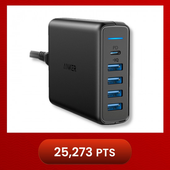 Anker A2056 PowerPort PD with 1PD and 4 PIQ - 60W 5-Port Desktop Charger - Black